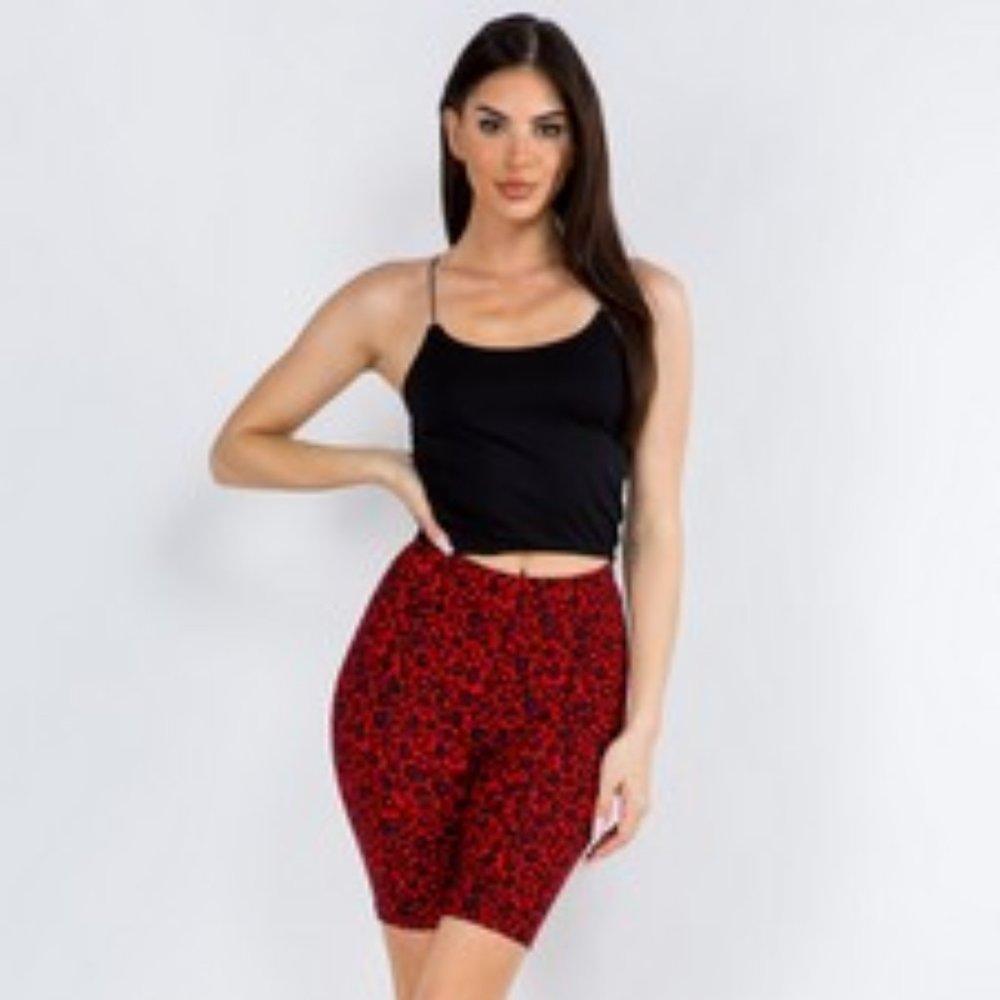 Animal Print Red Biker Shorts